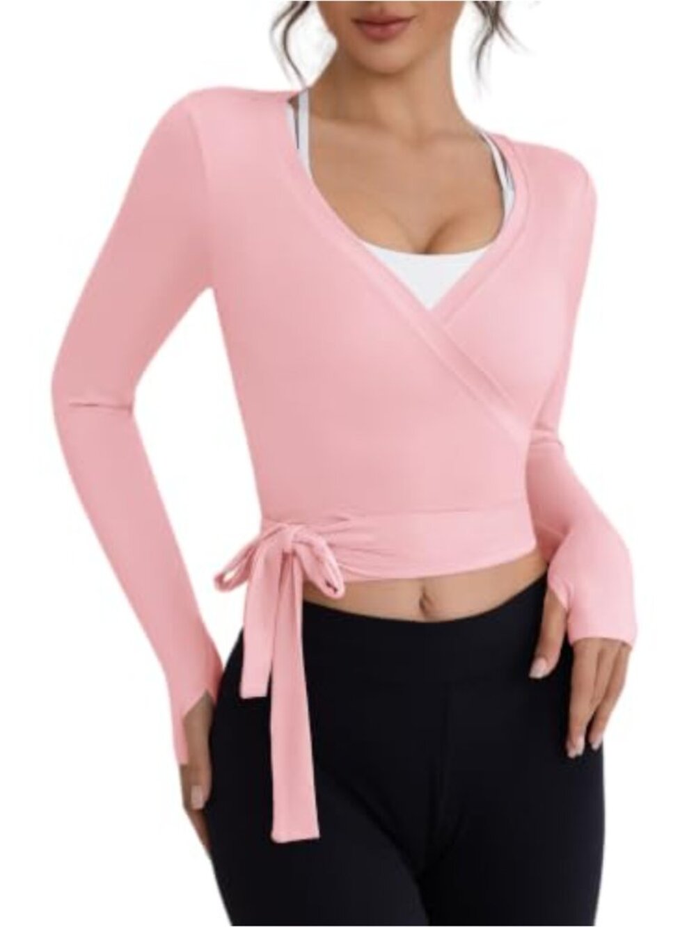 Women's Long Sleeve Wrap Top with Thumb Holes Activewear Yoga T-Shirt